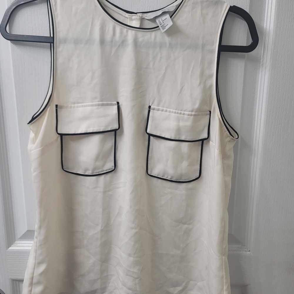 H&M Cream Tank Top with Black Piping